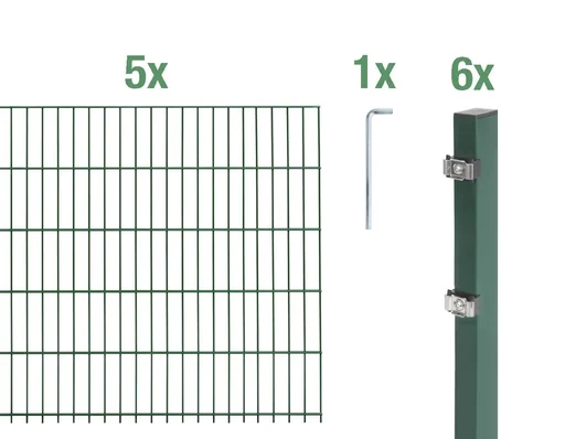 "Doppelstabmattenzaun Komplettset, grün, Höhe 160 cm, Länge 10 m image"