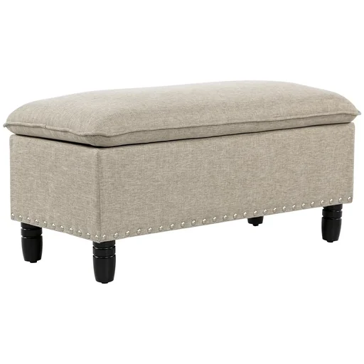 "Sitzbank Polsterbank mit Stauraum Truhenbank Polyester Eukalyptusholz Beige 99 x 48 x 48 cm image"