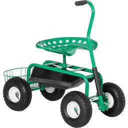 Gartenwagen mit Rollsitz bis 150 kg mit Ablage Korb für kleine Gartengeräte Werk