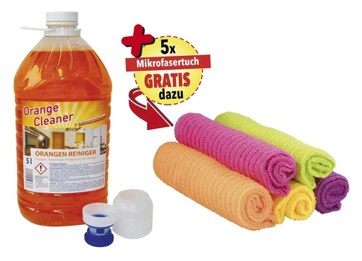 "Orangenreinigerkonzentrat 5 Liter + Mikrofasertücher 6 Stück image"