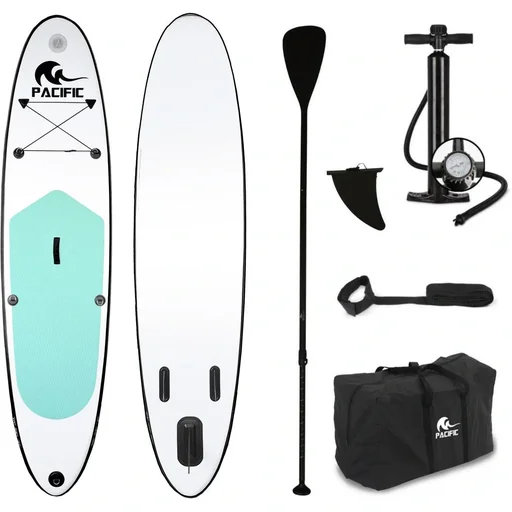 "Pacific Special Edition SUP Board mit FREE SUP Chair - 305 cm - bis zu 100 kg - 6-teiliges Set- Weiß/Grün - Aufblasbar image"