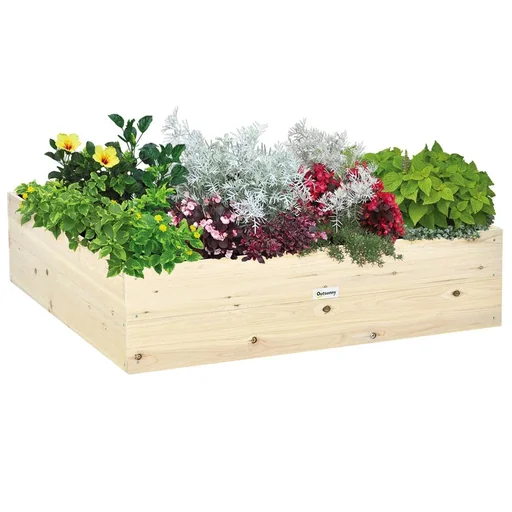 "Hochbeet aus Holz Gartenbeet mit Vliesstoff Pflanzkübel Pflanzkasten Kräuterbeet für Balkon Garten Natur 117 x 117 x 30 image"