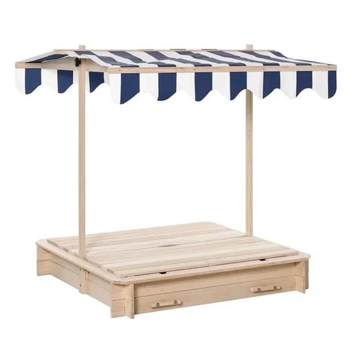 "Sandkasten mit Dach abnehmbar Rücklehnen verstellbar Tannenholz 3-7 Jahren 106 x 106 x 121 cm Natur image"