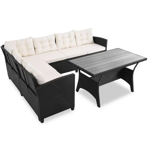 "Polyrattan Lounge Set schwarz WPC Tischplatte image"