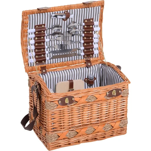 "Picknickkorb für 4 Personen Picknickkoffer Picknickset Weidenkorb mit Käsebrett Utensilien Glas image"