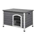 Hundehütte Hundehaus mit Tür Hundebox Gitterbox TransportKäfig für Katzen Hasen Grau Tanne 80x55x53,5 cm