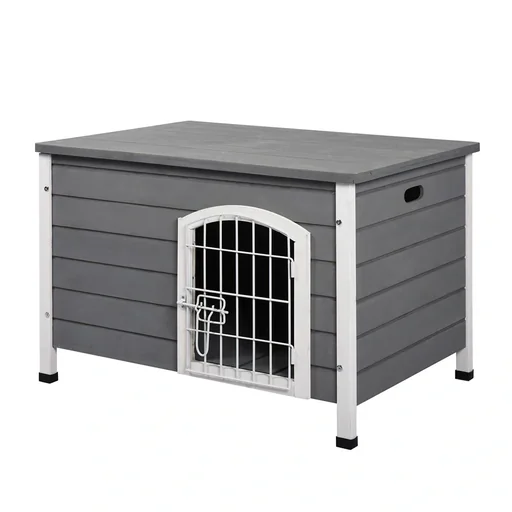 "Hundehütte Hundehaus mit Tür Hundebox Gitterbox TransportKäfig für Katzen Hasen Grau Tanne 80x55x53,5 cm image"