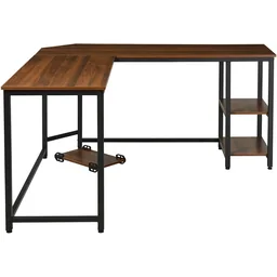 Computertisch, L-förmiger Eckschreibtisch, Schreibtisch, Bürotisch, MDF+Stahl, W