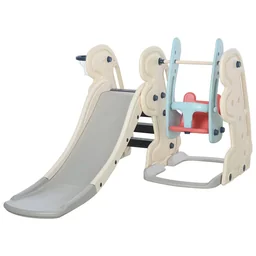 3-in-1 Kinderrutsche Kinder Rutsche mit Basketballkorb, Schaukel, Leiter Spielze