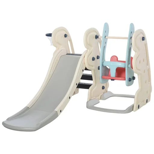 "3-in-1 Kinderrutsche Kinder Rutsche mit Basketballkorb, Schaukel, Leiter Spielzeug Slide Gartenrutsche Babyrutsch für 1- image"