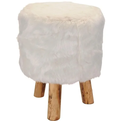 "Hocker mit Fell - 29 x 29 x 39 cm - Weiß image"
