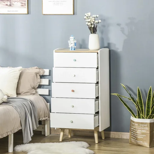 "Kinder Kommode mit 5 Schubladen Griff Schubladenschrank für Kinder ab 3 Jahren Kinderschrank mit Antikippvorrichtung Kie image"