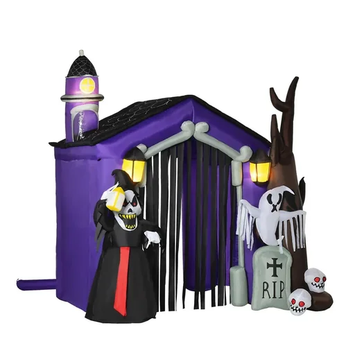 "Aufblasbares Spukhaus Figur Luftfigur Halloween Deko mit LED Beleuchtung Polyester Schwarz+Braun 270 x 200 x 260 cm image"