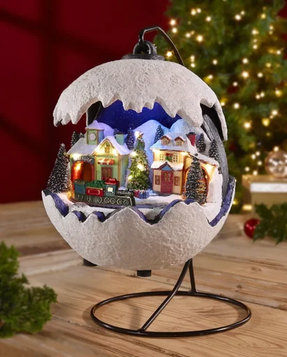 "Weihnachtskugel 2021 mit fahrendem Zug, LED Licht und Musik image"