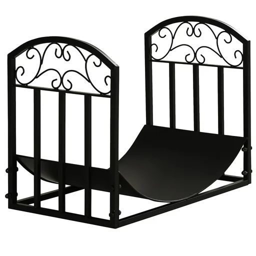 "Kaminholzregal Kaminholzständer Brennholzregal 60 kg belastbar Feuerholzablage Kaminwerkzeug Metall Schwarz 60,5 x 36 x image"