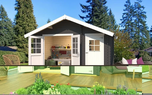 "Gartenhaus 253 Gr.1 420 x 260 x 270 cm graphitgrau, 28 mm, Doppeltür, mit 2. Raum Einzeltür image"