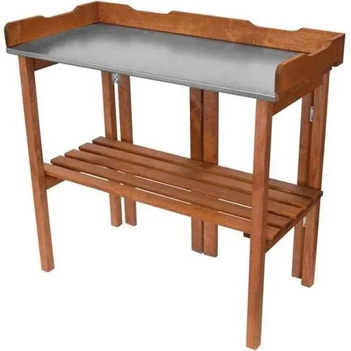 "Garten-Pflanztisch mit Zinkblech und Holzablage - Blumentisch - klappbar - 94 x 40 x 86 cm image"