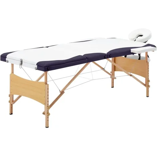 "Klappbarer Massagetisch 3 Zonen Holz weiß und lila image"