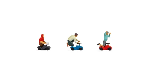 "Bobby-Car-Rennen, 3 Figuren auf Bobbycar, Spur H0 image"