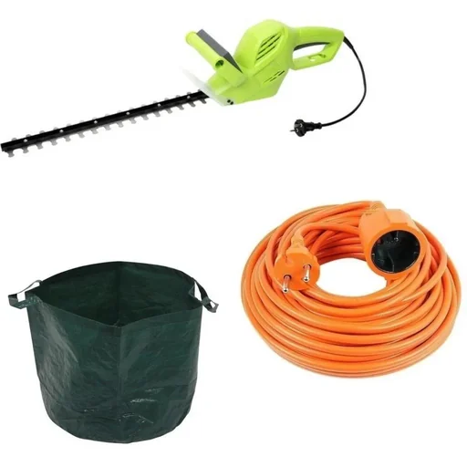 "Elektrische Garten-Heckenschere 500 Watt - Klingenlänge 410 mm INCL Gartenabfallsack - 65 L und Verlängerungskabel 10 M image"