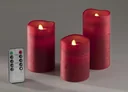 LED Echtwachskerzen mit Timer und Flackerlicht - 3er Set in rot