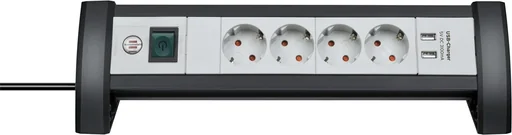 "Steckdosenleiste Premium-Office-Line 4-fach mit 2 x USB, schwarz/grau image"