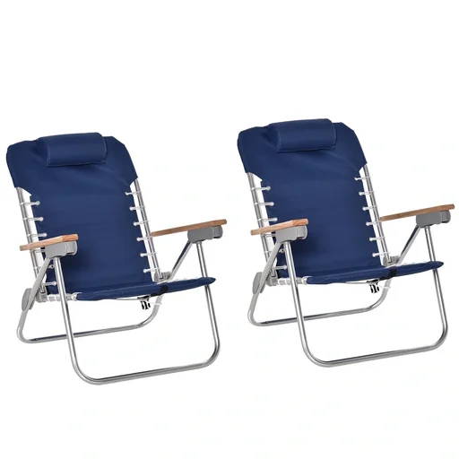 "2-er Set Campingstuhl Klappstuhl Gartenstuhl mit Armlehnen Strand Balkon faltbar Metall Oxfordstoff Blau 69 x 62 x 73,5 image"