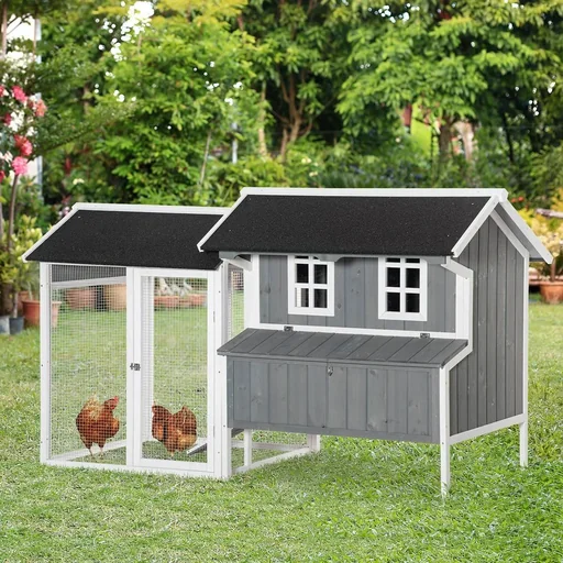 "Hühnerstall mit Nistkasten winterfest 2 Etagen Kiefer Stahl Asphalt grau 209,5 x 96 x 123 cm image"