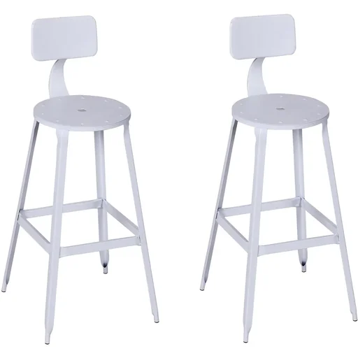 "2er-Set Barhocker Bistrostuhl Küchenhocker Metallhocker mit Antirutschpads mit Rückenlehne Weiß 46x44x103cm image"