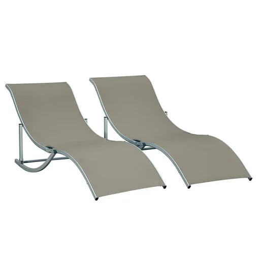 "2er Set Sonnenliege Gartenliegen Stoffliege Relaxliege ergonomisch Aluminium Texteline Hellgrau 165 x 61 x 63 cm image"