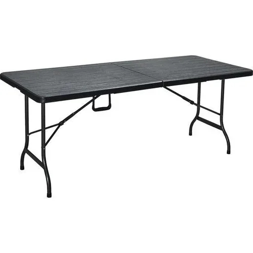 "Kunststoff-Camping-Tisch Klapptisch - Woodlook Schwarz - 179x74x72,5 cm - Aluminiumgestell image"