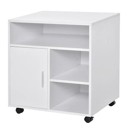 "Druckerständer Druckertisch Bürowagen Rollwagen mit Schrank+Regale Spanlatte Weiß 60 x 50 x 65,5 cm image"