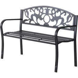2-Sitzer Sitzbank Gartenbank Metallbank mit Armlehne Landhausstil Metall Schwarz