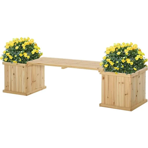 "Gartenbank mit 2 Pflanzkasten Holz Sitzbank mit Blumenkasten Garten Holzbank Parkbank Natur 176 x 38 x 40 cm image"