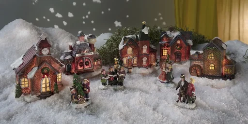 "Weihnachtsdorf Set mit Beleuchtung - 9-teilig image"