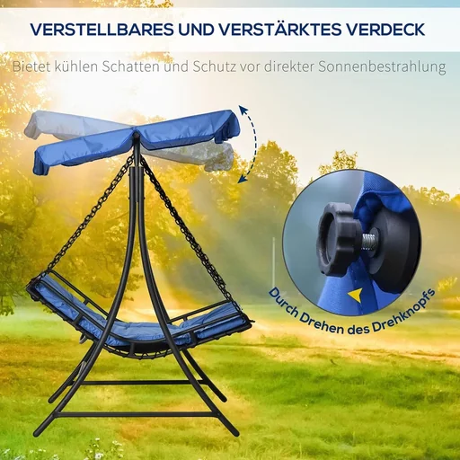 "Schwingliege Hollywoodschaukel Gartenliege mit Dach für 2 Personen Stahl Blau 164 x 116 x 176cm image"