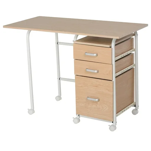 "Mobiler Schreibtisch Aktenschrank klappbarer Computertisch Bürotisch mit Schubladen und Rollen Rollcontainer Spanplatte image"