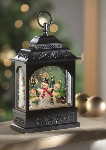 "Weihnachtslaterne mit Schneemannmotiv, Licht , Musik und Schneefalleffekt image"