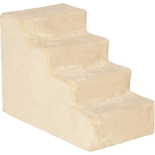 "Haustiertreppe 4-stufige Hunderampe mit abnehmbarer Bezug Katzentreppe Hundetreppe Tiertreppe Spanplatte Plüsch Beige 60 image"