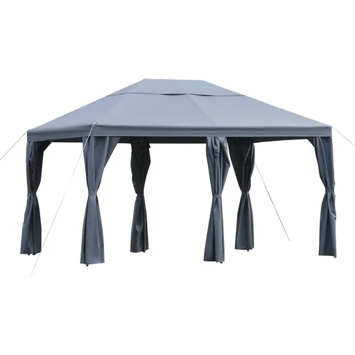 "Gartenpavillon Pavillon Gartenzelt Festzelt Partyzelt mit 6 x Seitenwand Metall + Polyester Grau 4 x 3 x 2,85 m image"