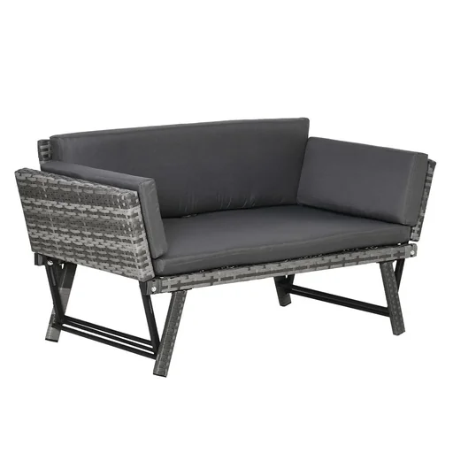 "Poly Rattan Gartenbank 2 Sitzer Gartenmöbel Lounge Sofa Klappbare Armlehnen Stahl Grau 129 x 66 x 67 cm image"