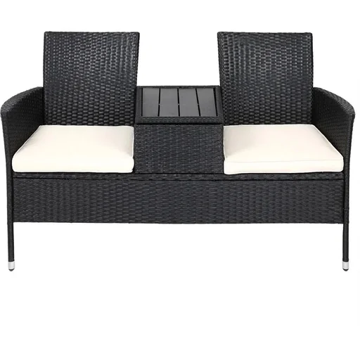 "Gartenbank/ Love Bench mit Box/ Tisch mit Sitzpolstern 143x64x88cm - Schwarz image"