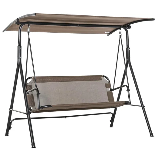 "2-Sitzer Hollywoodschaukel Schaukelstuhl Outdoor Gartenliege UV-beständig Hochwertiges Metallrohr winkeleinstellbar Brau image"