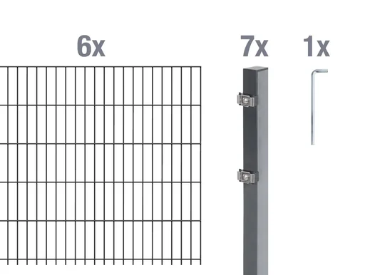 "Doppelstabmattenzaun Komplettset, anthrazit, Höhe 80 cm, Länge 12 m image"