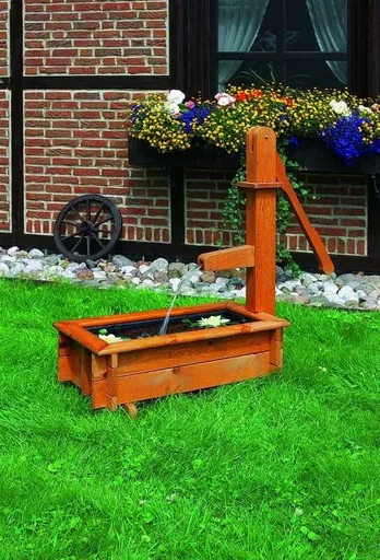 "Holztrog eckig 70 cm als Wasserspiel Solar image"