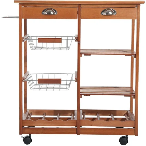 "Küchenwagen aus Holz 2 Schubfächer und Flaschenablage image"