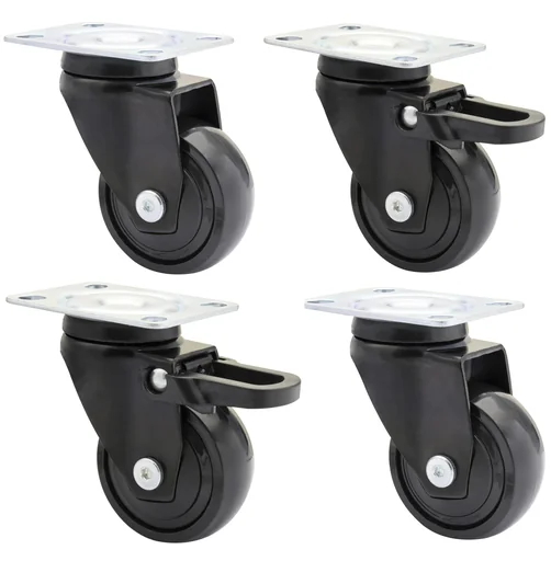 "Design 3C Lenkrollen 4 teiliges Set - Ø 50 mm, soft, schwarz, 2 Rollen mit & 2 ohne Feststeller, Tragkraft 50 kg / Rolle image"