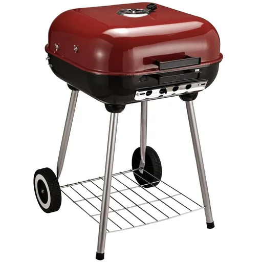 "Holzkohlegrill Grillwagen auf Rollen Rot L45 x B47,5 x H70cm image"