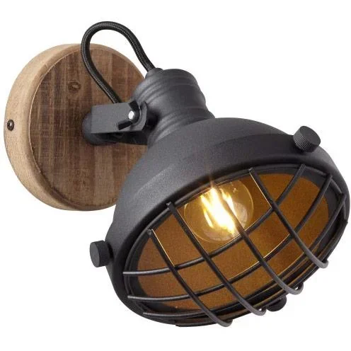 "Wandspot Mila bundesweit metal mat Holzschwarz Holz 40W Ø 20 cm E14 image"