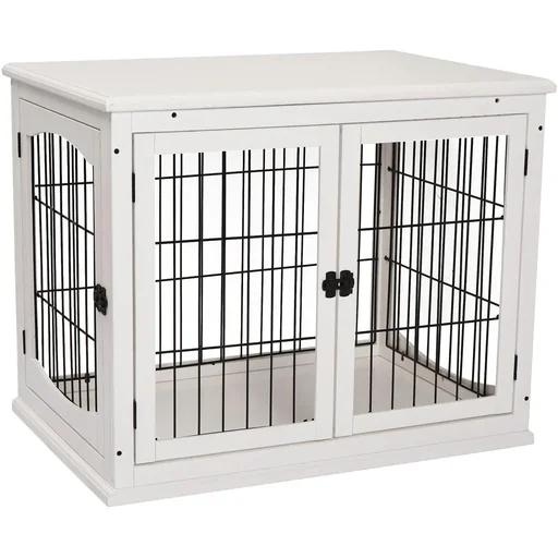 "Hundekäfig für Zuhause 2 Türen MDF-Metall weiß image"